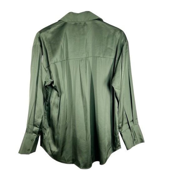 ABERCROMBIE & FITCH Green Satin Collared Button Down Blouse Oversized Size Small - Picture 6 of 7